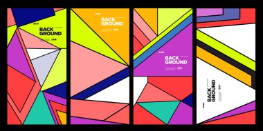 Dergi için Kapak ve Poster Tasarım Şablonu. Kapak, kitap, sosyal medya hikayesi ve Sayfa Düzeni Tasarımı için Tipografi ile Trendy Soyut Renkli Geometrik ve Eğri Vektör İllüstrasyon Kolaj.