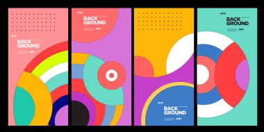 Dergi için Kapak ve Poster Tasarım Şablonu. Kapak, kitap, sosyal medya hikayesi ve Sayfa Düzeni Tasarımı için Tipografi ile Trendy Soyut Renkli Geometrik ve Eğri Vektör İllüstrasyon Kolaj.