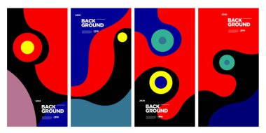 Dergi için Kapak ve Poster Tasarım Şablonu. Kapak, kitap, sosyal medya hikayesi ve Sayfa Düzeni Tasarımı için Tipografi ile Trendy Soyut Renkli Geometrik ve Eğri Vektör İllüstrasyon Kolaj.