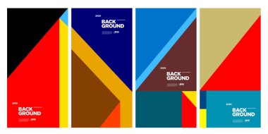 Dergi için Kapak ve Poster Tasarım Şablonu. Kapak, kitap, sosyal medya hikayesi ve Sayfa Düzeni Tasarımı için Tipografi ile Trendy Soyut Renkli Geometrik ve Eğri Vektör İllüstrasyon Kolaj.