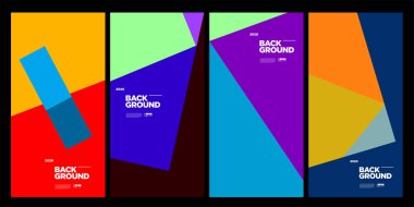 Dergi için Kapak ve Poster Tasarım Şablonu. Kapak, kitap, sosyal medya hikayesi ve Sayfa Düzeni Tasarımı için Tipografi ile Trendy Soyut Renkli Geometrik ve Eğri Vektör İllüstrasyon Kolaj.