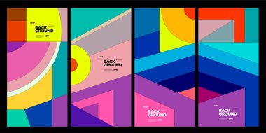 Dergi için Kapak ve Poster Tasarım Şablonu. Kapak, kitap, sosyal medya hikayesi ve Sayfa Düzeni Tasarımı için Tipografi ile Trendy Soyut Renkli Geometrik ve Eğri Vektör İllüstrasyon Kolaj.