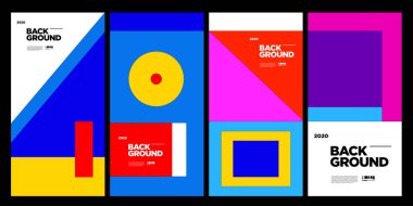 Dergi için Kapak ve Poster Tasarım Şablonu. Kapak, kitap, sosyal medya hikayesi ve Sayfa Düzeni Tasarımı için Tipografi ile Trendy Soyut Renkli Geometrik ve Eğri Vektör İllüstrasyon Kolaj.