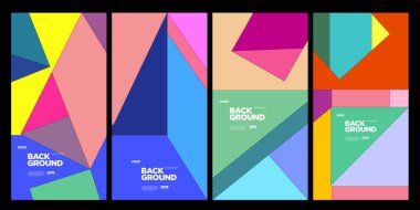 Dergi için Kapak ve Poster Tasarım Şablonu. Kapak, kitap, sosyal medya hikayesi ve Sayfa Düzeni Tasarımı için Tipografi ile Trendy Soyut Renkli Geometrik ve Eğri Vektör İllüstrasyon Kolaj.