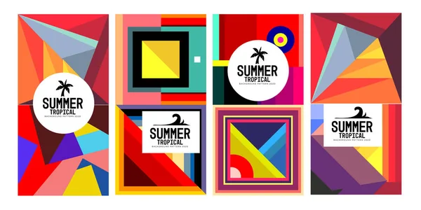 Vector summer tropical abstract geometric colorful background set for print, social media story, fabric, banner, and website.