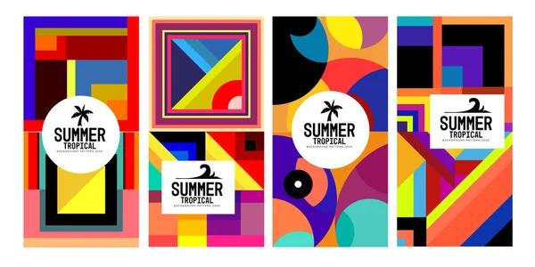Vector Sommer Tropischen Abstrakten Geometrischen Bunten Hintergrund Set Für Print — Stockvektor