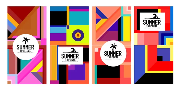 Vector Summer Tropical Abstract Geometric Colorful Background Set Print Social — Stock Vector