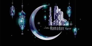 Ramazan Kareem tebrik kartı ve afiş için İslami cami arkaplan soyut illüstrasyonu