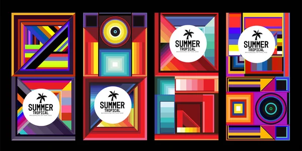 Vector Summer Tropical Abstract Geometric Colorful Background Set Print Social — Stock Vector