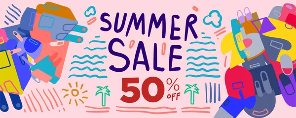 Summer Sale Έκπτωση Πολύχρωμο Poster Και Banner Διαφημιστικό Φυλλάδιο Έντυπο — Διανυσματικό Αρχείο