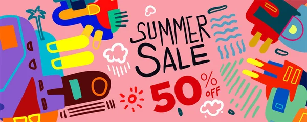 Summer Sale Rabatt Buntes Poster Und Banner Werbeflyer Rabattgutschein Vorlage — Stockvektor