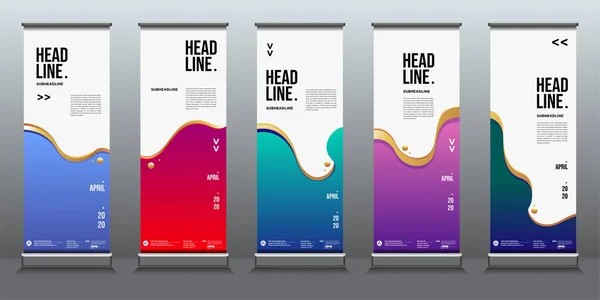 Simple Minimalist Colourful Fluid Liquid Shape Roll Banner Layout Design — Stock Vector