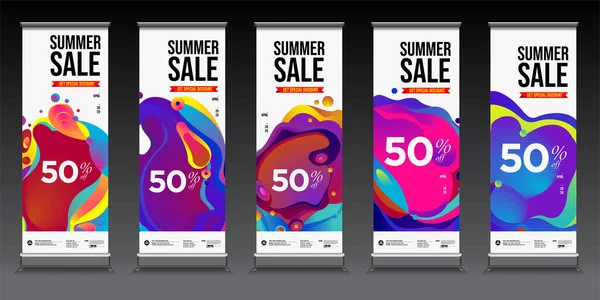 Summer Sale Colorful Geometric Fluid Curve Background Roll Banner Summer — Stock Vector