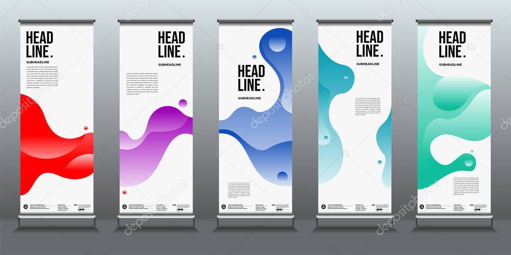 Simple and minimalist colourful fluid and liquid shape roll up banner for layout design templates