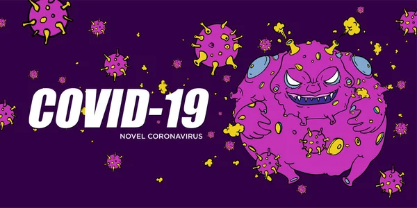 Coronavirus Covid Fundo Vírus Com Células Doença Ilustração Estilo Cartoon —  Vetores de Stock