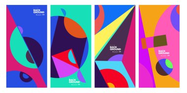 Dergi için Kapak ve Poster Tasarım Şablonu. Kapak, kitap, sosyal medya hikayesi ve Sayfa Düzeni Tasarımı için Tipografi ile Trendy Soyut Renkli Geometrik ve Eğri Vektör İllüstrasyon Kolaj.