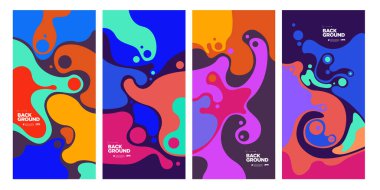 Dergi için Kapak ve Poster Tasarım Şablonu. Kapak, kitap, sosyal medya hikayesi ve Sayfa Düzeni Tasarımı için Tipografi ile Trendy Soyut Renkli Geometrik ve Eğri Vektör İllüstrasyon Kolaj.