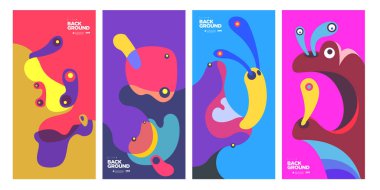 Dergi için Kapak ve Poster Tasarım Şablonu. Kapak, kitap, sosyal medya hikayesi ve Sayfa Düzeni Tasarımı için Tipografi ile Trendy Soyut Renkli Geometrik ve Eğri Vektör İllüstrasyon Kolaj.