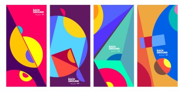 Dergi için Kapak ve Poster Tasarım Şablonu. Kapak, kitap, sosyal medya hikayesi ve Sayfa Düzeni Tasarımı için Tipografi ile Trendy Soyut Renkli Geometrik ve Eğri Vektör İllüstrasyon Kolaj.