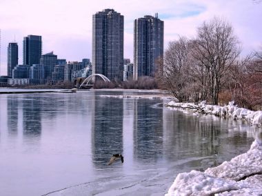 Kış Humber Bay 2018 Toronto göl görünümü