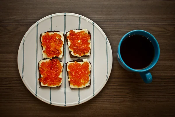 Delicious sandwiches with red caviar — Stock Photo, Image