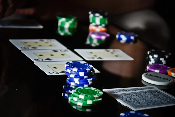 Colorful casino chips and cards — Stock Photo, Image