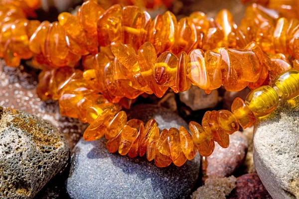 Baltık Denizi'nin bir plajda Amber kolye — Stok fotoğraf