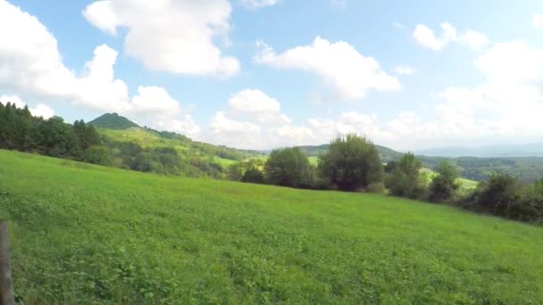 Swabian Mountains, panning to the famous emperor hill Hohenstaufen — Stock Video