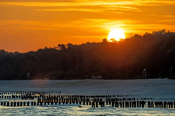 Salida del sol sobre el mar Báltico con ingles — Foto de Stock