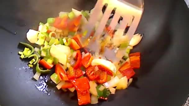 White Cabbage Chinese Wok Preparing — Stock Video