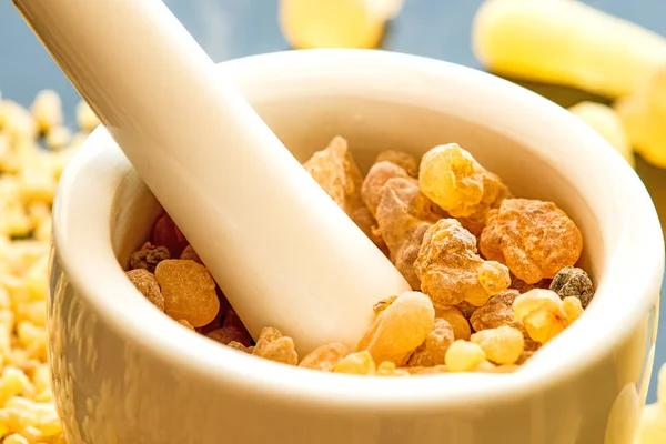 Frankincense, incense with mortar — Stock Photo, Image