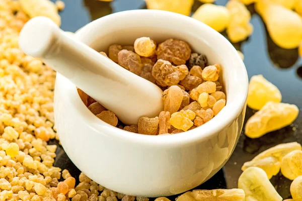 Frankincense, incense with mortar — Stock Photo, Image