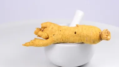 Sehpanın üzerinde ginseng kökü