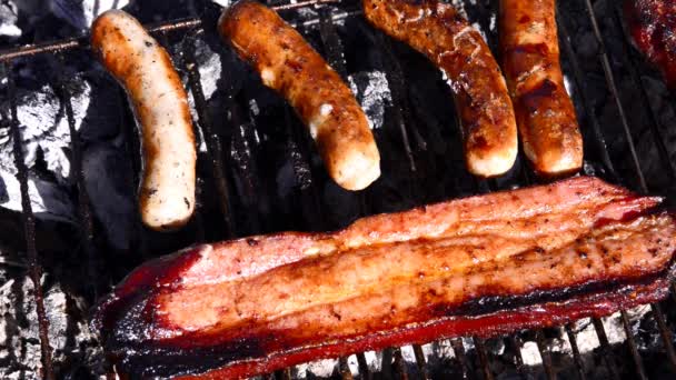 Barbecue Avec Ventre Porc Saucisses — Video