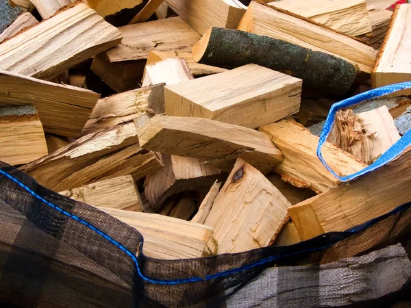 Freshly Chopped Fuel Wood Bag Forest — Stock Photo, Image