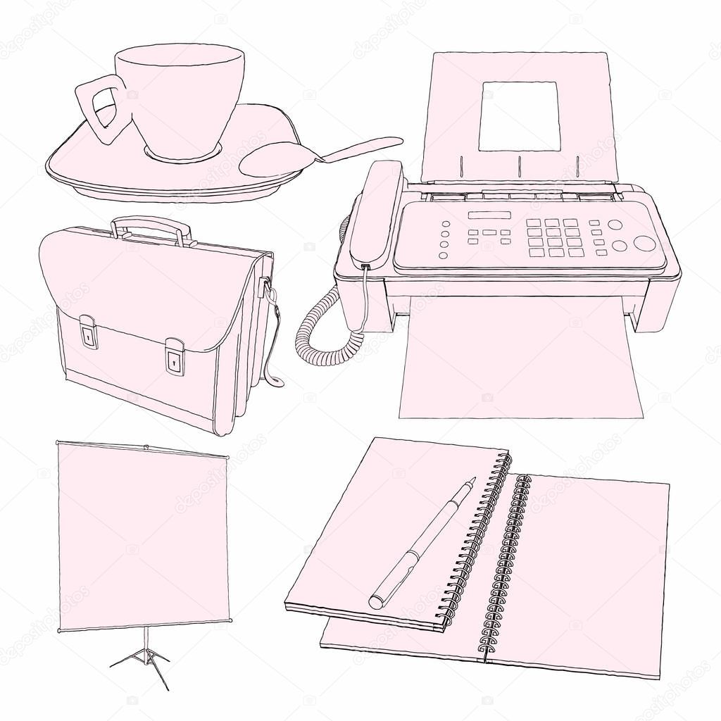 Vector drawing office equipment - detailed vector 