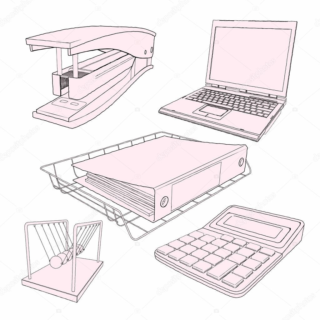 Vector drawing office equipment - detailed vector 