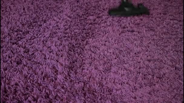 Stofzuiger reinigt het tapijt. — Stockvideo