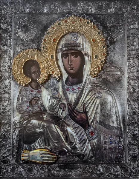 Церковная икона Божией Матери (Мария) и дитя (Иисус Христос) ) — стоковое фото