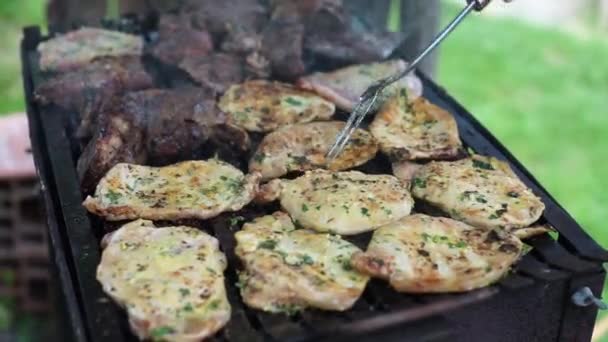 Grill Frituren Vers Vlees Kip Barbecue — Stockvideo