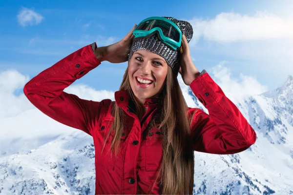 Young beautiful women on the snow mountain — Stock Photo, Image