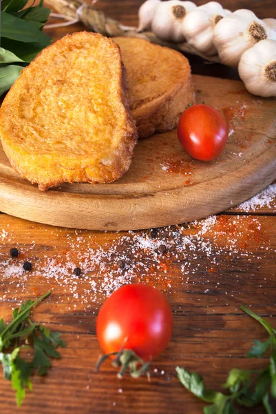 Serbian cuisine, authentic traditional food with fried bread in — Stock Photo, Image