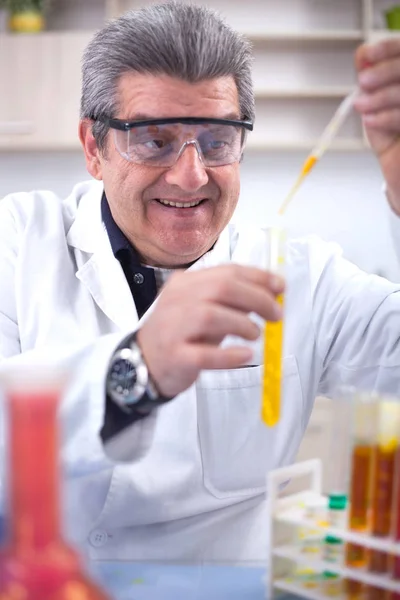 Eureka!!!Happy senior scientist has found new formula in researc — Stock Photo, Image