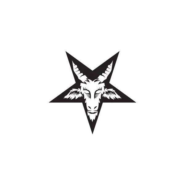 五角形のサタンヤギの頭 バフォメット タトゥー プリント エンブレムのイラスト — ストックベクタ