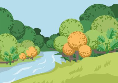 Grunge karikatür doğa manzarası, poster için arka plan, davetiye, duvar kağıdı.