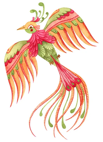 Piękny rajski ptak akwarelowy. Bajkowy ręcznie malowane illus — Zdjęcie stockowe