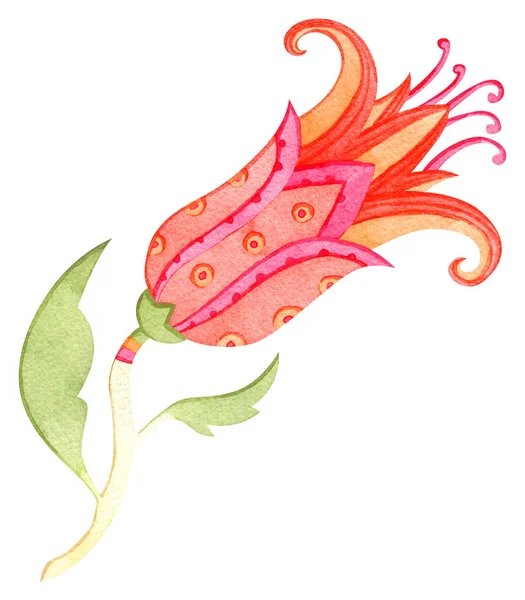 Beautiful watercolor paradise flower. Fairytale folk hand painte — Stock Photo, Image