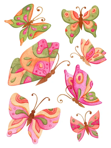 Uppsättning vackra akvarell fjärilar. Handmålad design elem — Stockfoto