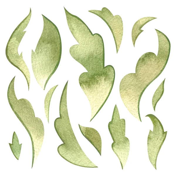 Conjunto de hojas de acuarela verde. Elementos de diseño pintados a mano. Su — Foto de Stock