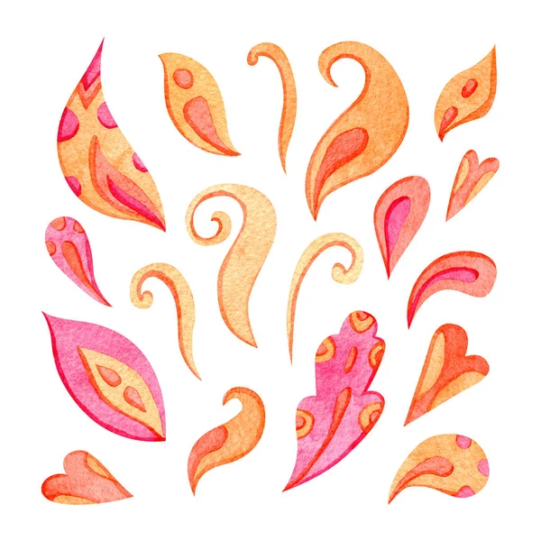 Set of colorful watercolor petals. Hand painted design elements. — Stock Photo, Image